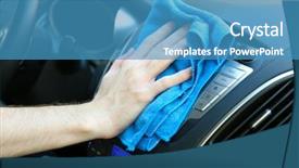  Presentation with car - Slide deck consisting of valet - hand with microfiber cloth polishing background and a teal colored foreground