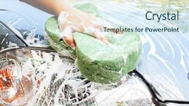  Presentation with car cleaning - Slide deck consisting of valet - hand with sponge cleaning car background and a sky blue colored foreground