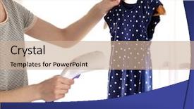  Presentation with room - PPT theme enhanced with valet - women steaming dress in room background and a coral colored foreground