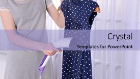  Presentation with women in oil and gas - Amazing slide deck having valet - women steaming dress in room backdrop and a light blue colored foreground