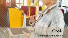  Presentation with ticket - Audience pleasing presentation theme consisting of validation - senior woman commuting backdrop and a mint green colored foreground