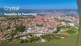  Presentation with western - Slide set with valjevo-aerial-view-panorama background and a teal colored foreground