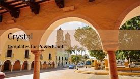  Presentation with children in church - Slide deck consisting of valladolid san gervasio church arcs background and a gold colored foreground