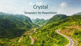  Presentation with mountain road up hill - Presentation having valley ha giang province vietnam background and a sky blue colored foreground