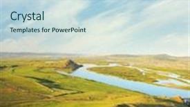  Presentation with river valley - Audience pleasing slides consisting of valley of the river selenga view from top of the hill backdrop and a sky blue colored foreground