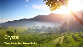  Presentation with paddy field - PPT theme enhanced with valley wit rice fields background and a tawny brown colored foreground