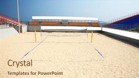  Presentation with net - Colorful slide deck enhanced with valleyball net on the beach backdrop and a  colored foreground