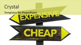  Presentation with cheap - PPT theme having valuation - expensive - cheap signpost isolated background and a yellow colored foreground