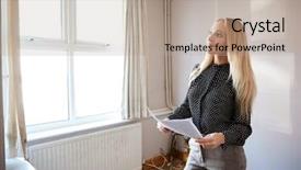  Presentation with valuation - Colorful PPT layouts enhanced with valuation - female realtor looking at house backdrop and a mint green colored foreground