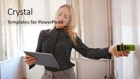  Presentation with realtor - Slides with valuation - female realtor with digital tablet background and a soft green colored foreground