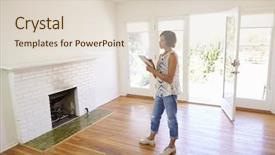  Presentation with realtor - Theme featuring valuation - female realtor with digital tablet background and a lemonade colored foreground