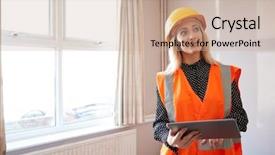  Presentation with valuation - Slides enhanced with valuation - female surveyor in hard hat background and a coral colored foreground