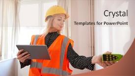  Presentation with valuation - Amazing theme having valuation - female surveyor with digital tablet backdrop and a soft green colored foreground