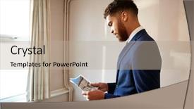  Presentation with valuation - PPT layouts consisting of valuation - male realtor looking at house background and a mint green colored foreground