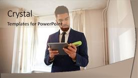  Presentation with realtor - Audience pleasing slide deck consisting of valuation - male realtor with digital tablet backdrop and a soft green colored foreground