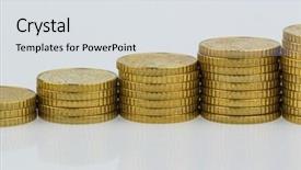  Presentation with stacks of rupee coins - Beautiful PPT theme featuring value added tax - stacked coins uptrend backdrop and a light gray colored foreground