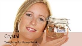  Presentation with pension - Audience pleasing slides consisting of value addition - young woman saves money backdrop and a  colored foreground