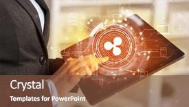  Presentation with bitcoin network - Cool new presentation theme with exchange goods - business woman using tablet backdrop and a tawny brown colored foreground