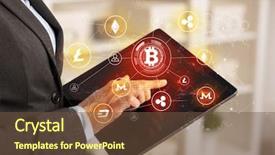  Presentation with bitcoin network - PPT theme consisting of international payments - business woman using tablet background and a tawny brown colored foreground