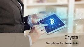  Presentation with financial - Amazing slides having international payments - business woman using tablet backdrop and a  colored foreground