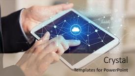  Presentation with international business - Presentation theme enhanced with business woman using tablet background and a coral colored foreground