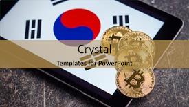  Presentation with bitcoins - Beautiful slide deck featuring community bank - golden bitcoins and south korea backdrop and a coral colored foreground