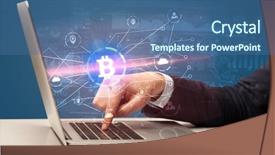  Presentation with global laptop - Presentation design with creating value - hand checking on laptop global background and a ocean colored foreground