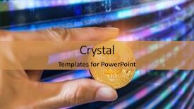  Presentation with money bitcoin - Beautiful theme featuring block chain - hand holding golden bitcoin coin backdrop and a ocean colored foreground