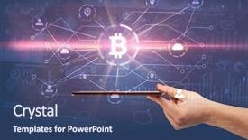  Presentation with bitcoin network - Slide set consisting of international payments - hand using phone with cryptocurrency background and a ocean colored foreground