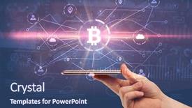  Presentation with bitcoin network - Presentation theme enhanced with international payments - hand using phone with cryptocurrency background and a ocean colored foreground