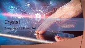  Presentation with bitcoin network - Audience pleasing slides consisting of international payments - hand using tablet with cryptocurrency backdrop and a teal colored foreground