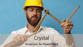  Presentation with construction work - Cool new PPT layouts with value engineering - portrait of man at construction backdrop and a mint green colored foreground