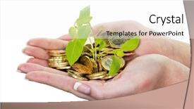  Presentation with hands saving - Colorful PPT theme enhanced with value life - hands with money and plant backdrop and a white colored foreground