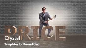  Presentation with price - Slide set with value reduction sign - angry man with axe axing background and a  colored foreground