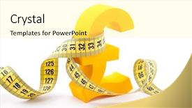  Presentation with tape - Colorful slide set enhanced with value reduction sign - golden pound symbol with measuring backdrop and a blonde colored foreground