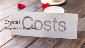  Presentation with cost - Colorful presentation theme enhanced with value reduction sign - white paper with word cost backdrop and a  colored foreground