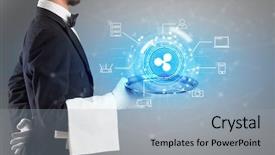  Presentation with mining - Theme with value risk - waiter serving on a tray background and a light blue colored foreground