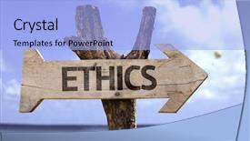  Presentation with ethics values - Colorful theme enhanced with values subject - ethics wooden sign backdrop and a light blue colored foreground