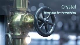  Presentation with old house - Theme consisting of valve wheel on brass pipe background and a ocean colored foreground