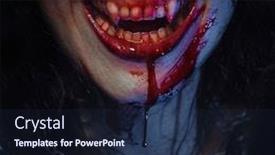  Presentation with vampire - PPT theme having vampire smile demon woman laughing with big fangs full of blood image for halloween background and a wine colored foreground