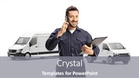  Presentation with driver - Presentation design consisting of van-driver-in-a-blue background and a gray colored foreground