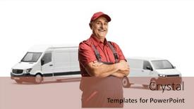  Presentation with driver - Presentation theme enhanced with van-driver-in-a-uniform background and a coral colored foreground