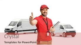  Presentation with driver - Theme having van-driver-standing-and-gesturing and a  colored foreground