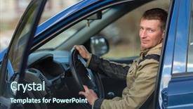  Presentation with car rental - Amazing slides having van rental - young man in his car backdrop and a tawny brown colored foreground