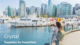  Presentation with vancouver city - Presentation theme consisting of vancouver-canada-tourist-woman-taking background and a teal colored foreground