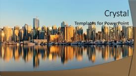  Presentation with vancouver - PPT theme consisting of vancouver downtown architecture and boat with water reflections at sunset panorama background and a light blue colored foreground
