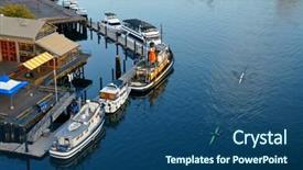  Presentation with apartment buildings - Amazing PPT theme having vancouver harbor view with urban apartment buildings and bay boat in canada backdrop and a ocean colored foreground