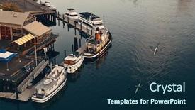  Presentation with apartment buildings - Cool new theme with vancouver harbor view with urban apartment buildings and bay boat in canada backdrop and a navy blue colored foreground