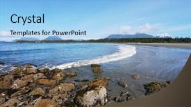  Presentation with pacific island - Audience pleasing theme consisting of vancouver island on the pacific beach begins tide wet sand and puddles backdrop and a light blue colored foreground
