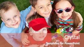  Presentation with law of kids - Beautiful PPT theme featuring vanets - four kids looking up girl backdrop and a coral colored foreground